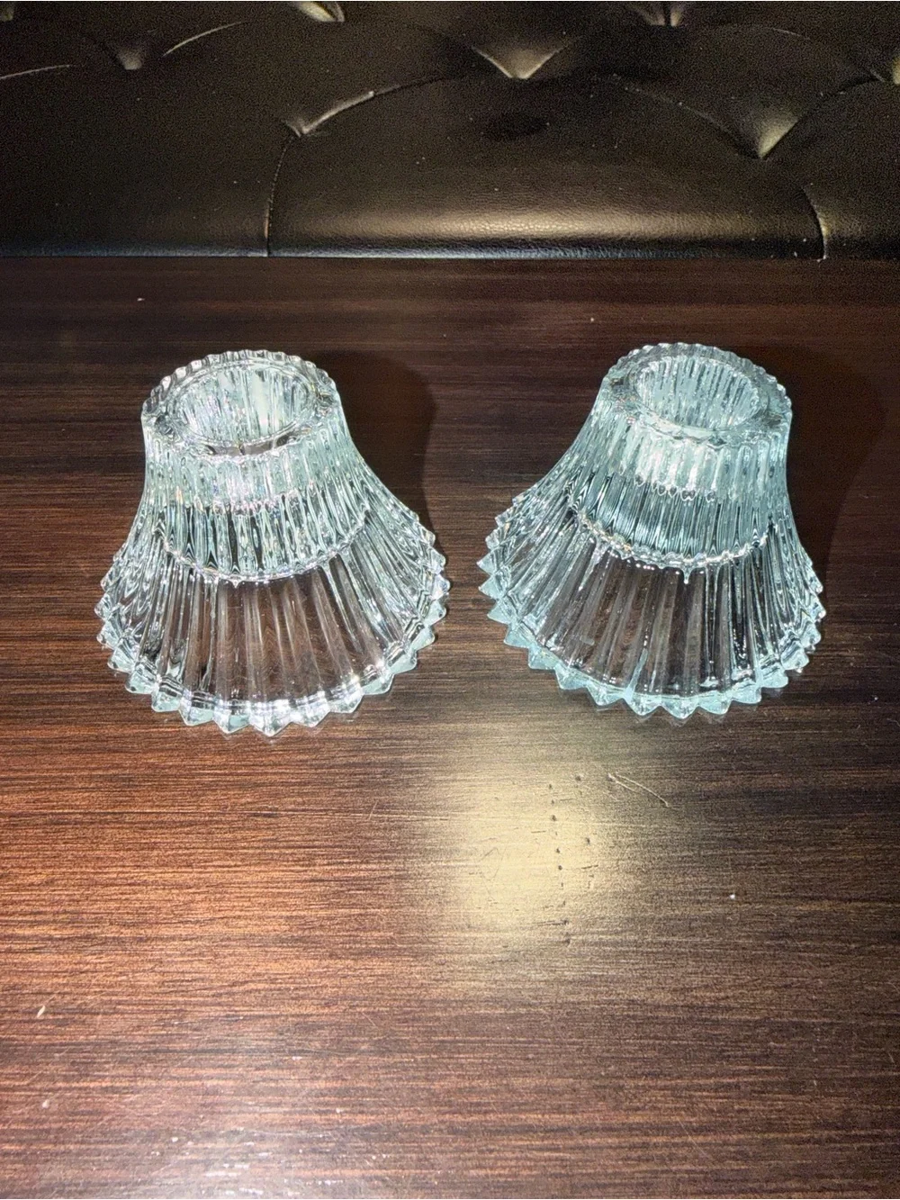 Vintage Crystal Glass Ribbed Candle Holders -